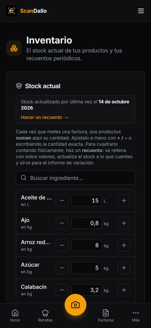 Inventario con el stock actual de cada producto.